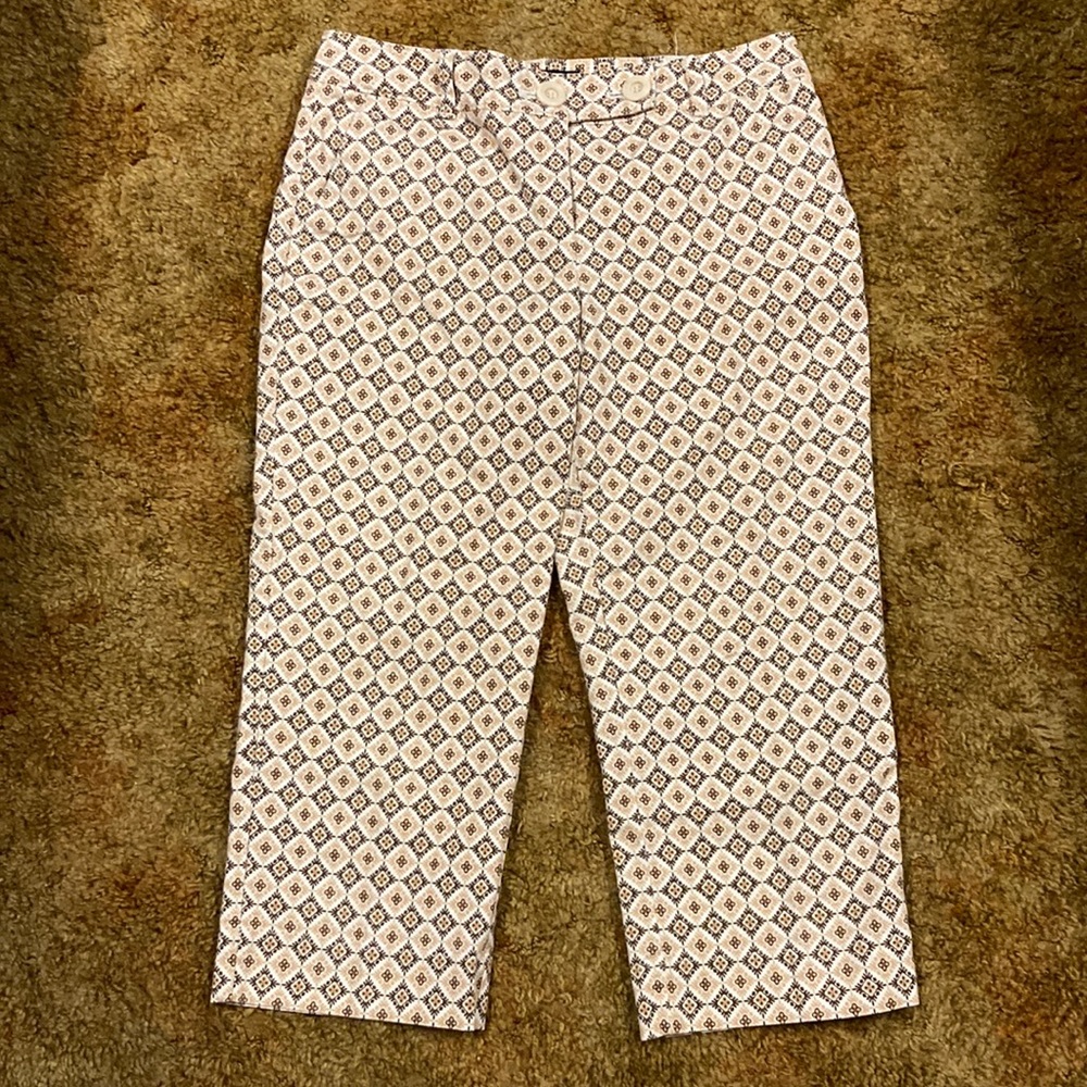 Talbots Women’s 70s Vibes Stretch Cropped Button Zip Up Diamond Pants Size 10p
